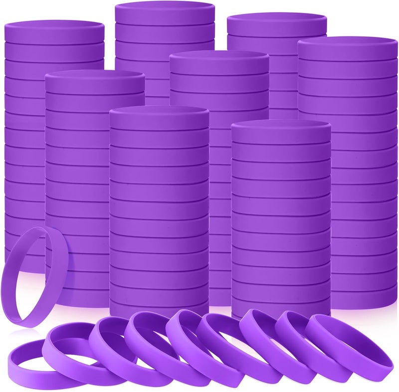 Liliful 50 Pcs Plain Silicone Rubber Bracelets Elastic Rubber Wristbands Blank Colored Bracelet Sports Bands for Stretch Wristband Wrist Bands for Women Men Party Gifts(Purple) - Image 1